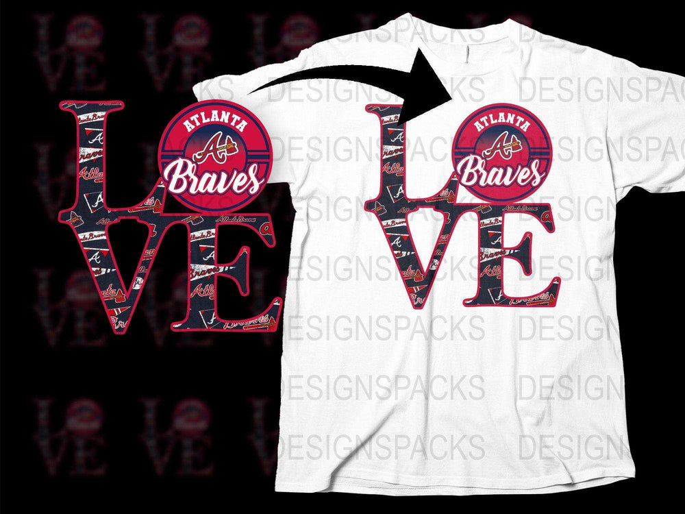 Atlanta Braves LOVE design for t-shirts, print-ready DTF/DTG bundle with team logo pattern