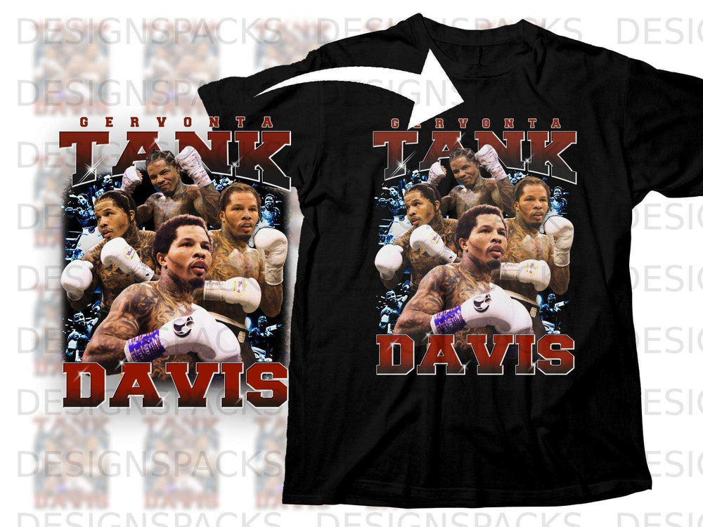 T-shirt featuring Gervonta "Tank" Davis boxing graphic with his name.