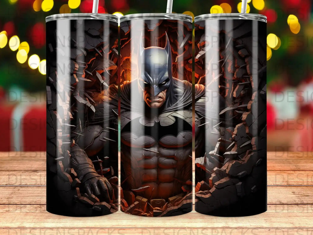 Batman breaking through a wall in a close-up, dramatic illustration.