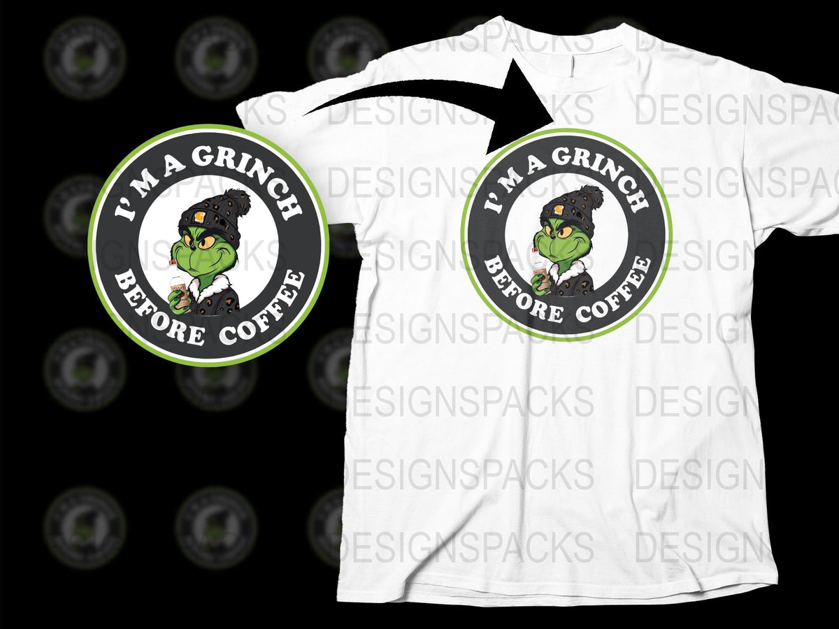 Grinch Before Coffee T-Shirt, Funny Christmas Tee, Holiday Morning Humor Shirt, Cartoon Character Top