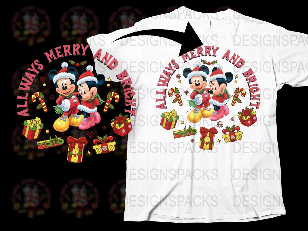 Disney Christmas T-Shirt, Mickey Minnie Mouse Holiday Tee, Festive Family Matching Shirts, Kids and Adults Sizes Available