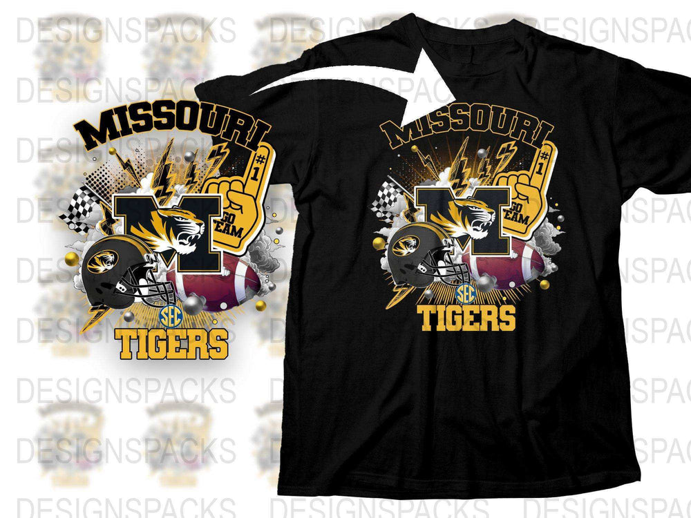 Missouri Tigers Football T-Shirt, SEC Graphic Tee, Collegiate Sports Apparel, Fan Gear Black Shirt