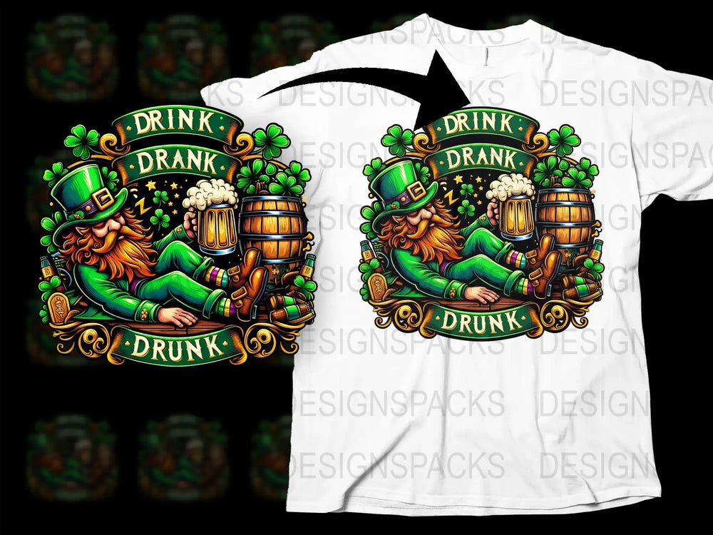 St. Patrick's Day leprechaun design with beer and shamrocks for t-shirt printing