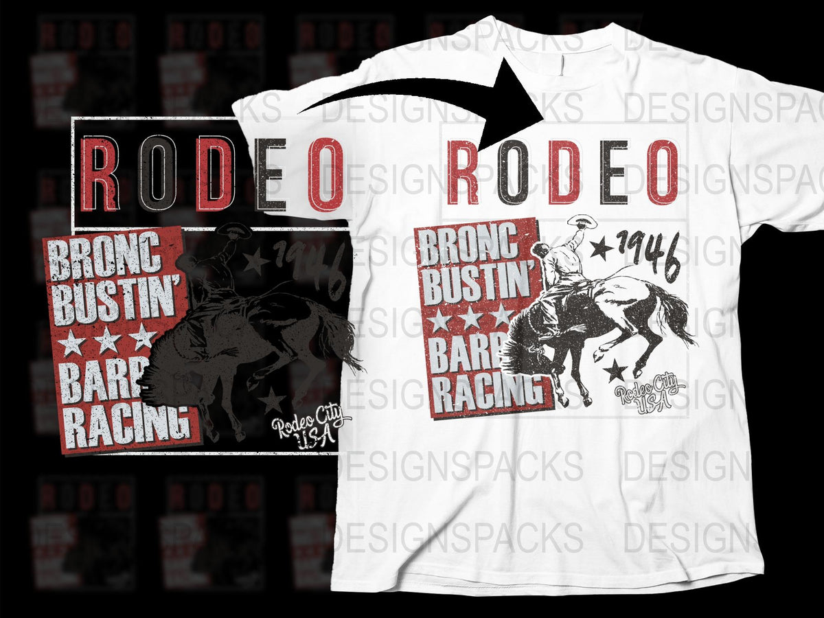 Vintage Rodeo T-Shirt, Bronc Bustin, Bareback Racing, 1946 Graphic Tee, Western Style Shirt