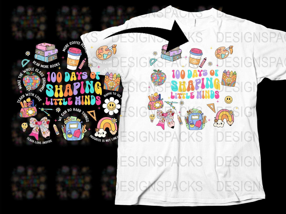 Colorful Teacher T-Shirt, 100 Days of Shaping Minds, Fun School Graphics, Cute Classroom Tee, Educator Gift Idea