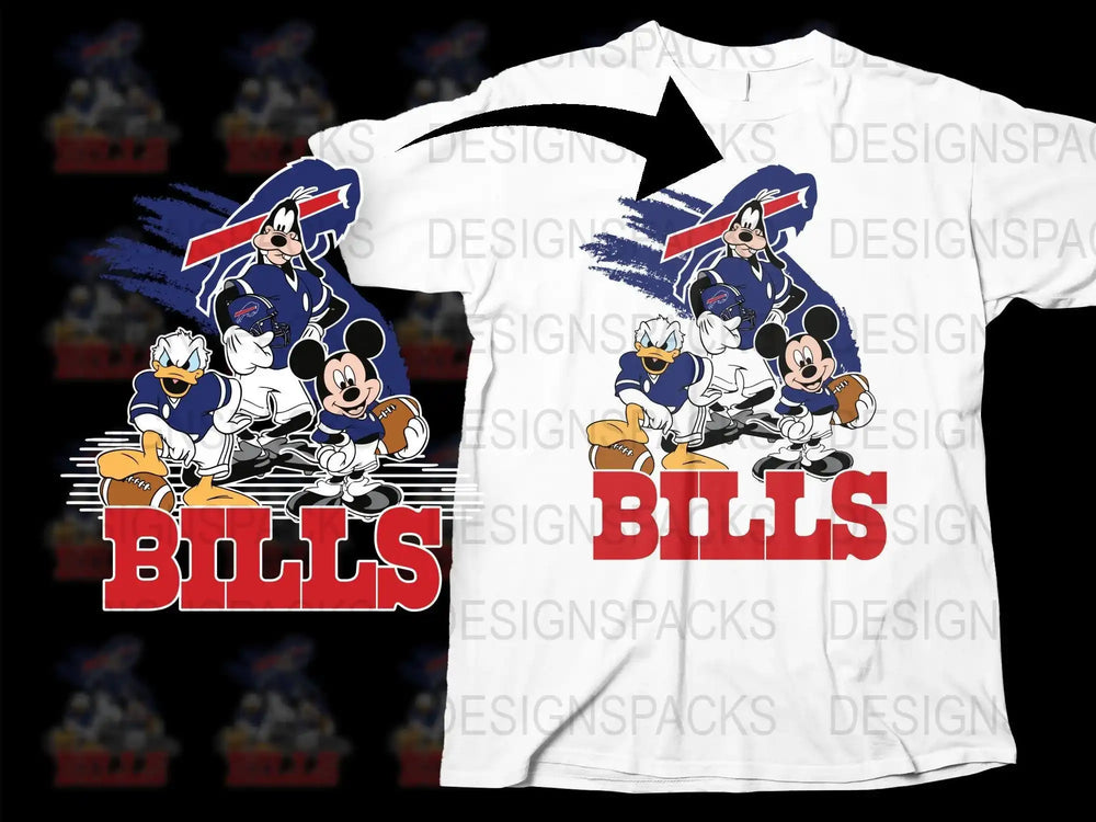 Disney Mickey Donald Goofy Bills football design for DTF DTG t-shirt printing