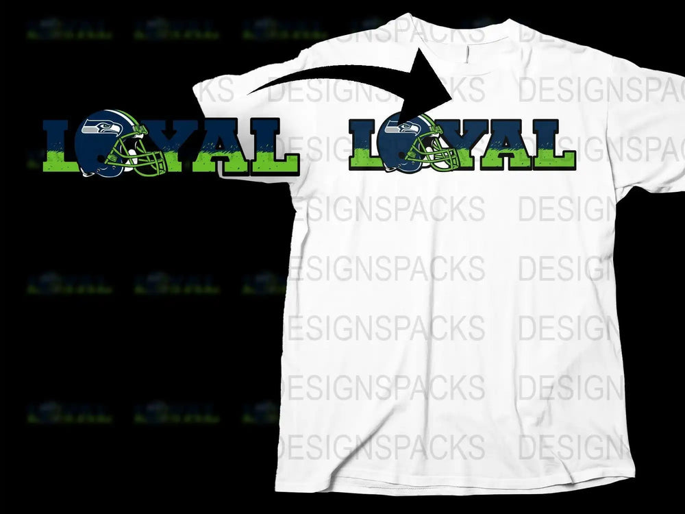 Loyal football helmet design on white t-shirt, print-ready for DTF DTG, PNG SVG PES files
