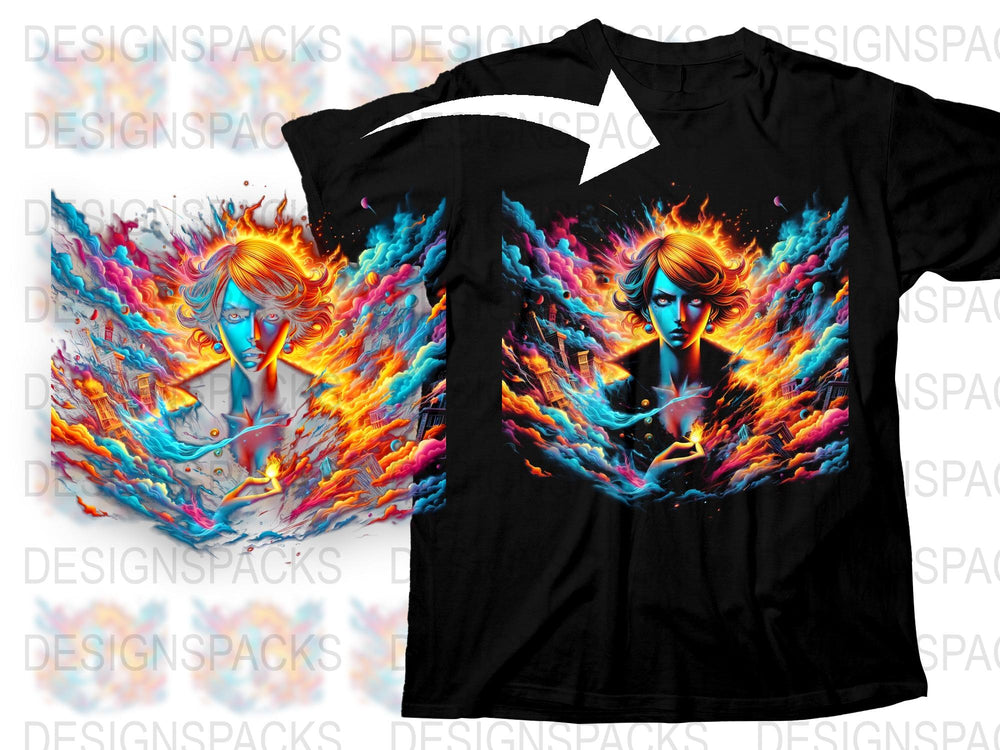 Vibrant Flame Art T-Shirt, Abstract Graphic Tee, Colorful Splash Design, Unisex Fashion Top, Unique Artistic Apparel