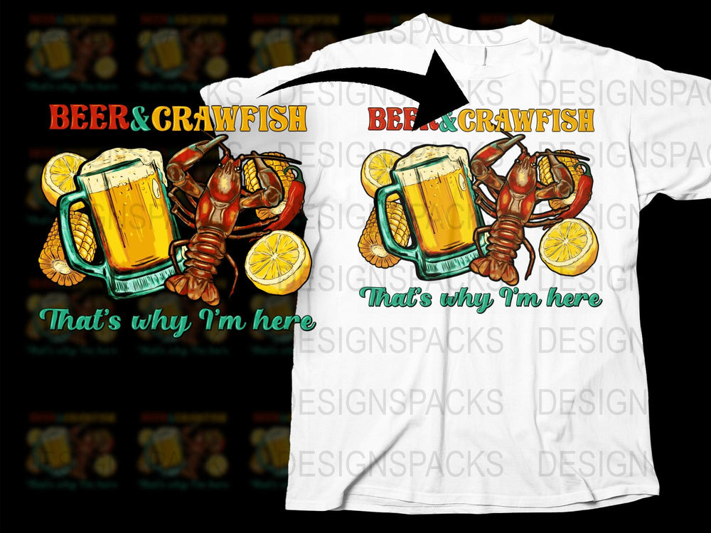 Beers and Crawfish Graphic T-Shirt, Fun Party Tee, Beer Lover Gift, Crawfish Boil Shirt, Summer Seafood Festival Clothing