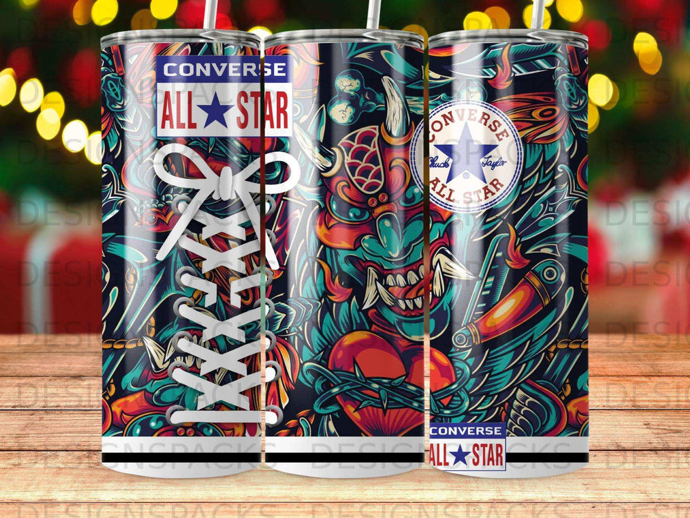 All-Star Converse shoe graphic with Japanese demon art and red heart.