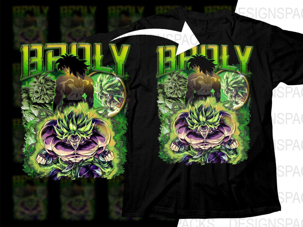 Broly anime t-shirt design with green energy, print-ready for DTG/DTF, SVG/PNG files