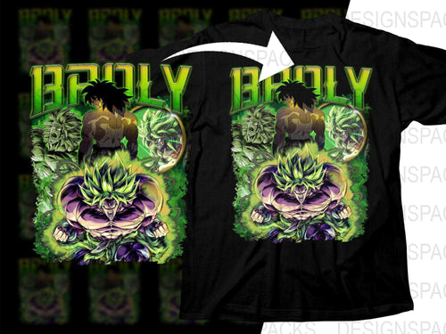Broly anime t-shirt design with green energy, print-ready for DTG/DTF, SVG/PNG files