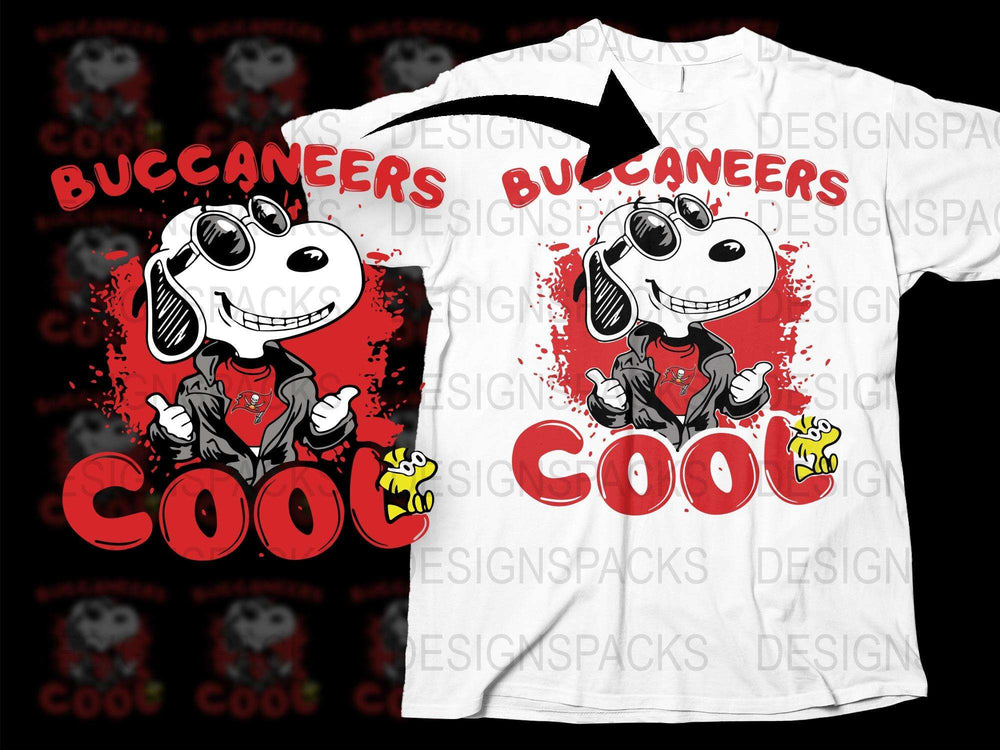 Cool Buccaneers Dog Cartoon T-Shirt, Red Splatter Design, Graphic Tee for Kids and Adults