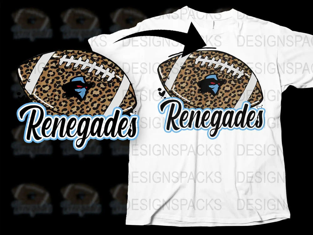 Leopard print football design with Renegades text, perfect for DTF/DTG t-shirt printing