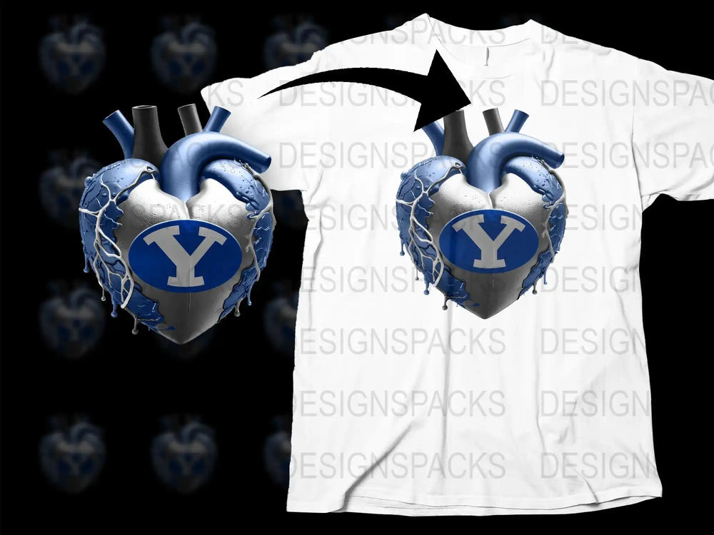 Men's Graphic T-Shirt with 3D Heart Design, Unique Blue Heart Tee, Stylish Casual Wear