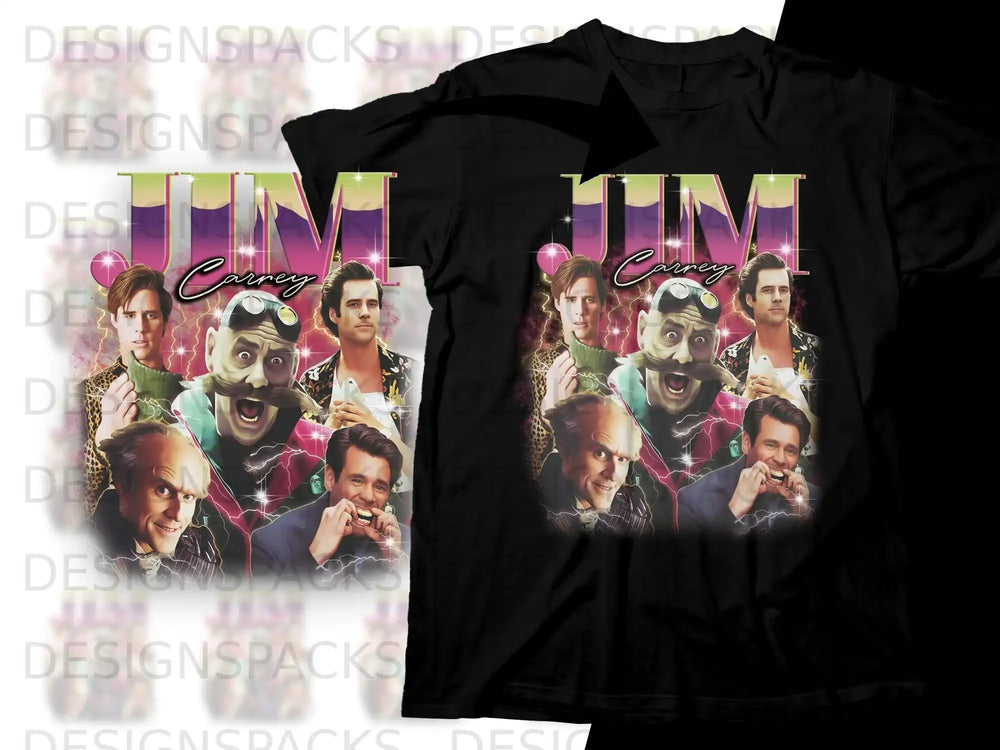 Jim Carrey collage featuring Ace Ventura, The Mask, and Dumb and Dumber characters.