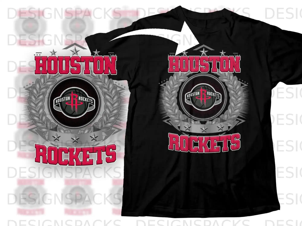 Houston Rockets Logo and Laurel Design Black Shirt