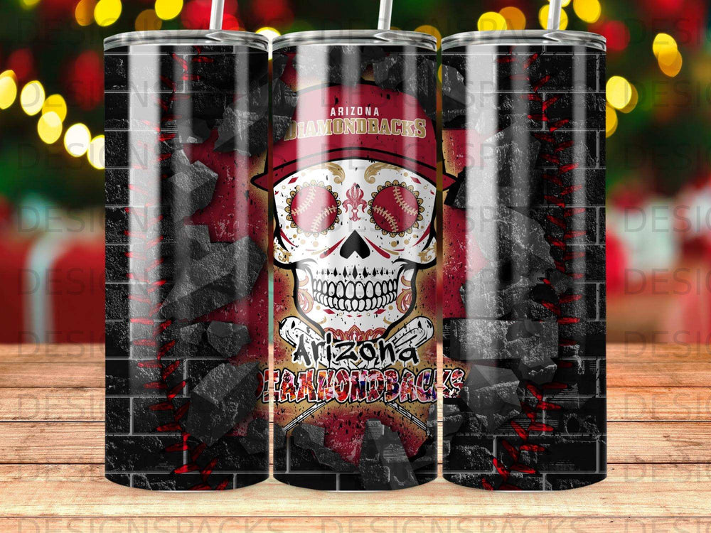 Arizona Diamondbacks skull logo on black brick tumbler.