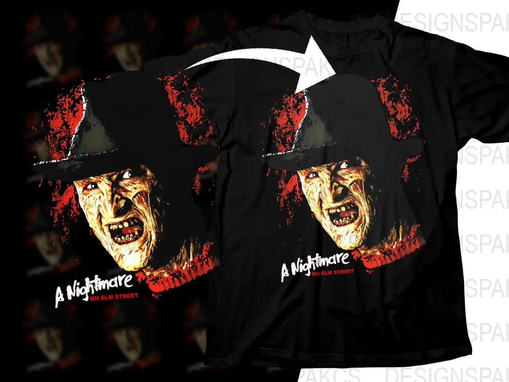 Freddy Krueger horror t-shirt design, A Nightmare on Elm Street print-ready graphic for DTG, DTF, embroidery