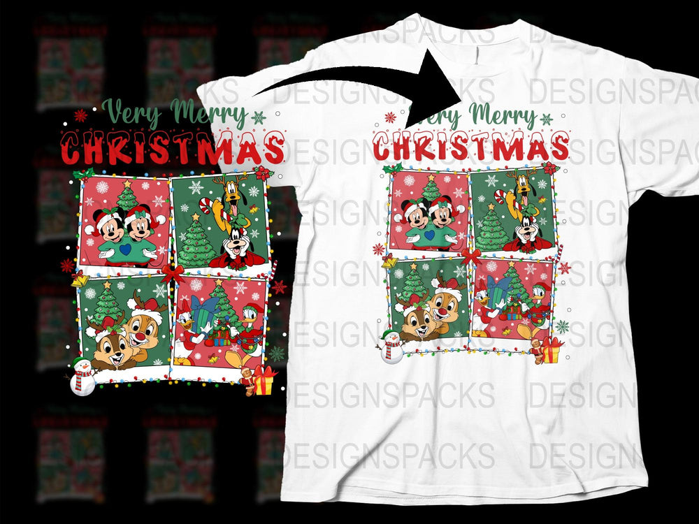 Merry Christmas T-Shirt Cartoon Reindeer Snowflakes Holiday Festive Apparel Unisex Adult Kids Gift Idea