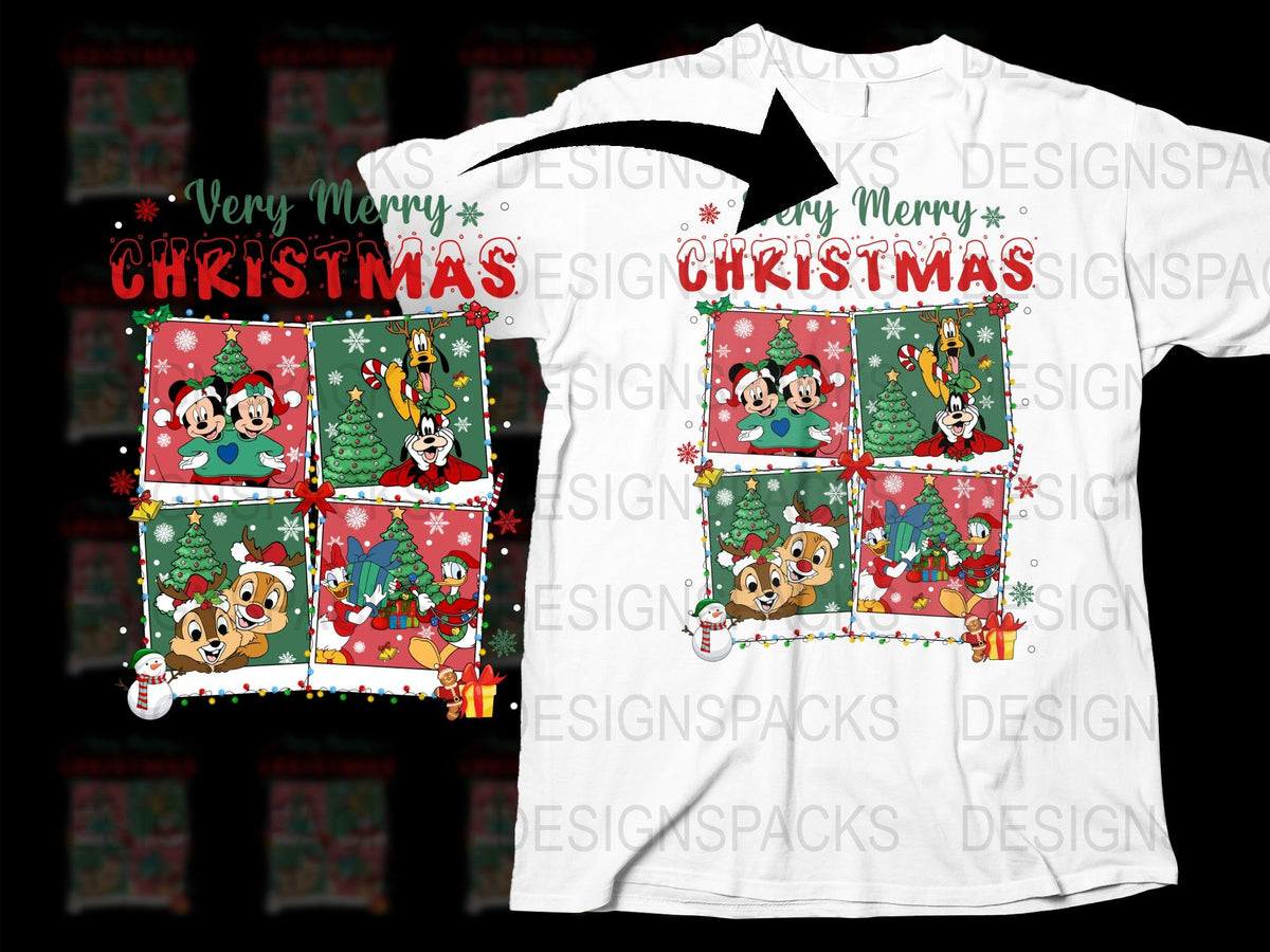 Merry Christmas T-Shirt Cartoon Reindeer Snowflakes Holiday Festive Apparel Unisex Adult Kids Gift Idea