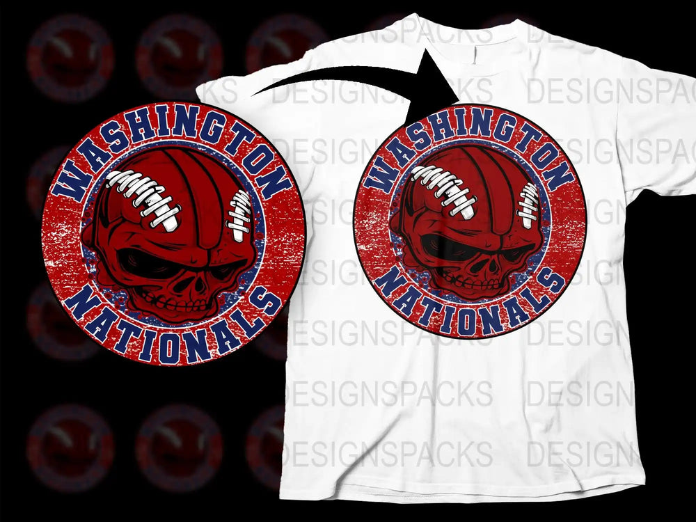 Washington Nationals skull football helmet design for t-shirt, print-ready PNG SVG