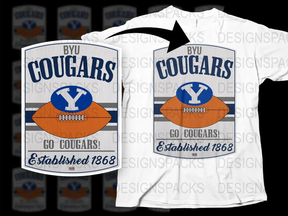 BYU Cougars Football T-Shirt, Vintage College Sports Tee, Established 1868 Graphic, Fan Apparel