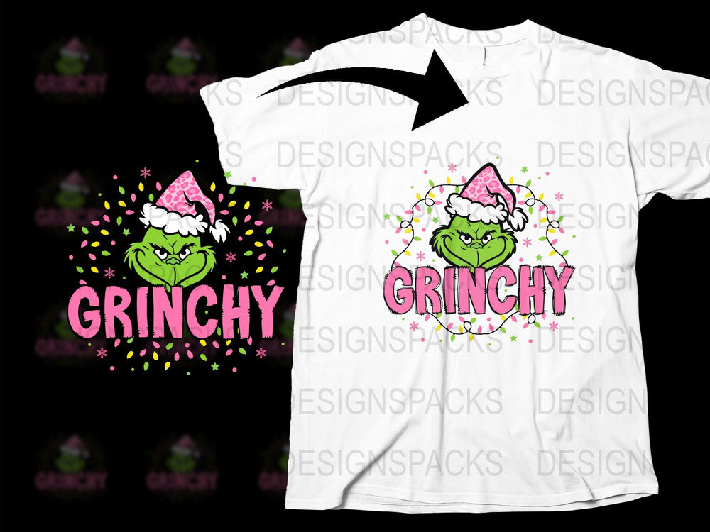 Grinchy Christmas T-Shirt, Festive Holiday Tee, Funny Grinch Inspired, Santa Hat Graphic, Men Women Kids Sizes Available
