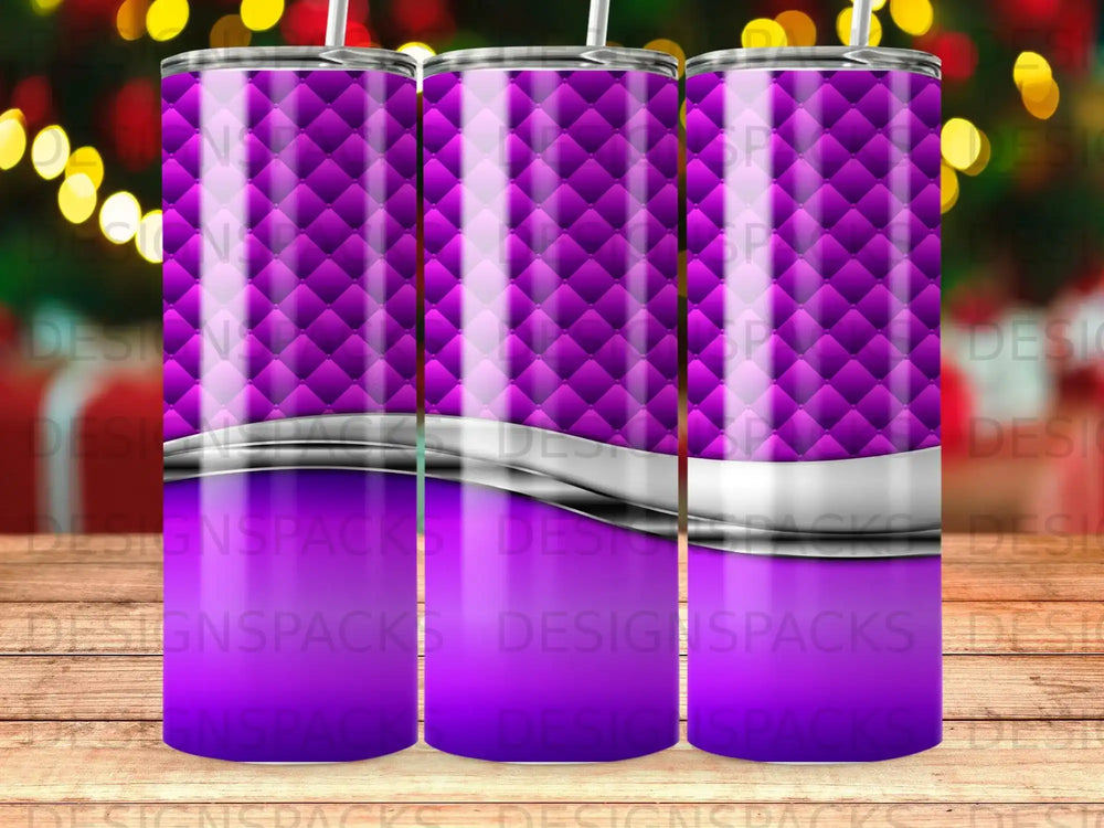Purple quilted tumbler with silver band and subtle white stripes.