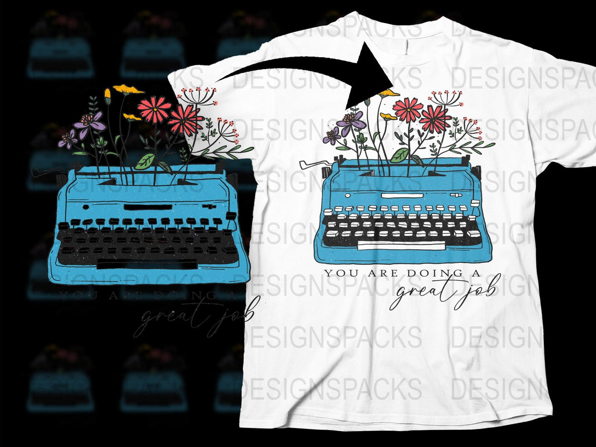 Vintage Typewriter Floral Design T-Shirt, Retro Graphic Tee, Unique Artist Shirt, Inspirational Quote Top