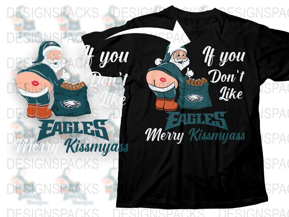 Merry Kissmyass Funny Santa T-Shirt, Philadelphia Eagles Fan Gift, Holiday Sports Apparel, Christmas Tee for Men and Women