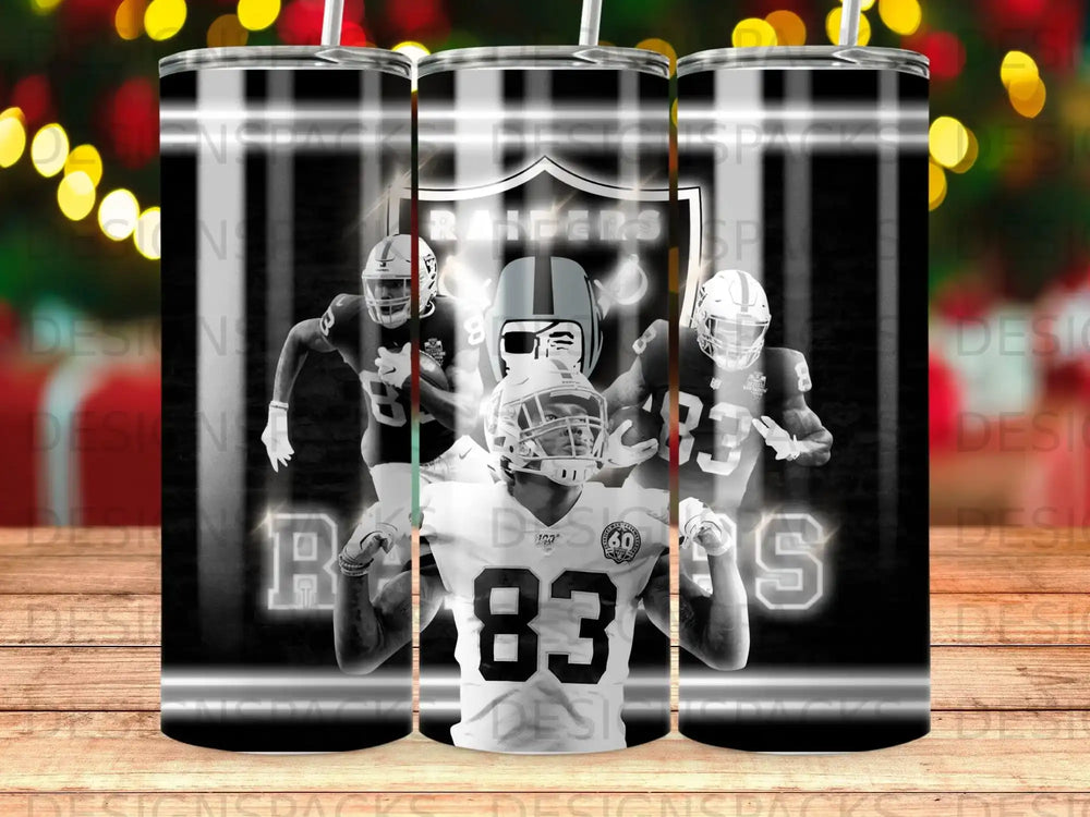 Las Vegas Raiders football players with team logo and number 83.