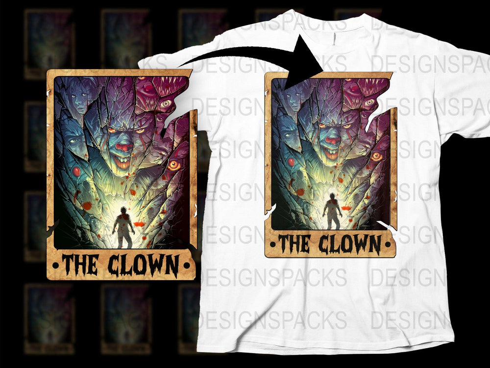 Unique Clown Horror Graphic T-Shirt, Men's and Women's Dark Fantasy Tee, Creepy Circus Design, Cool Illustrated Streetwear Shirt