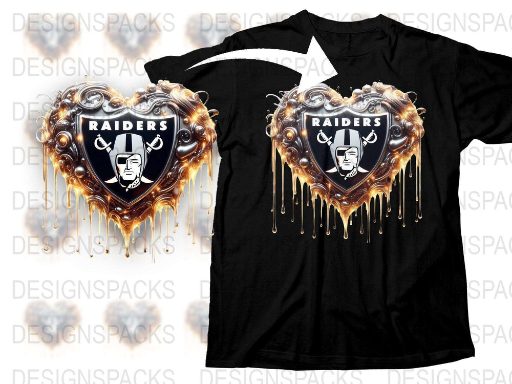 Raiders Heart Graphic T-Shirt, Dripping Gold Love Emblem, Cool Sports Fan Apparel, Unique Gift Idea