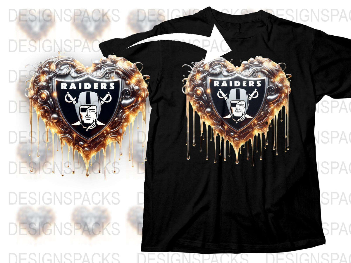 Raiders Heart Graphic T-Shirt, Dripping Gold Love Emblem, Cool Sports Fan Apparel, Unique Gift Idea