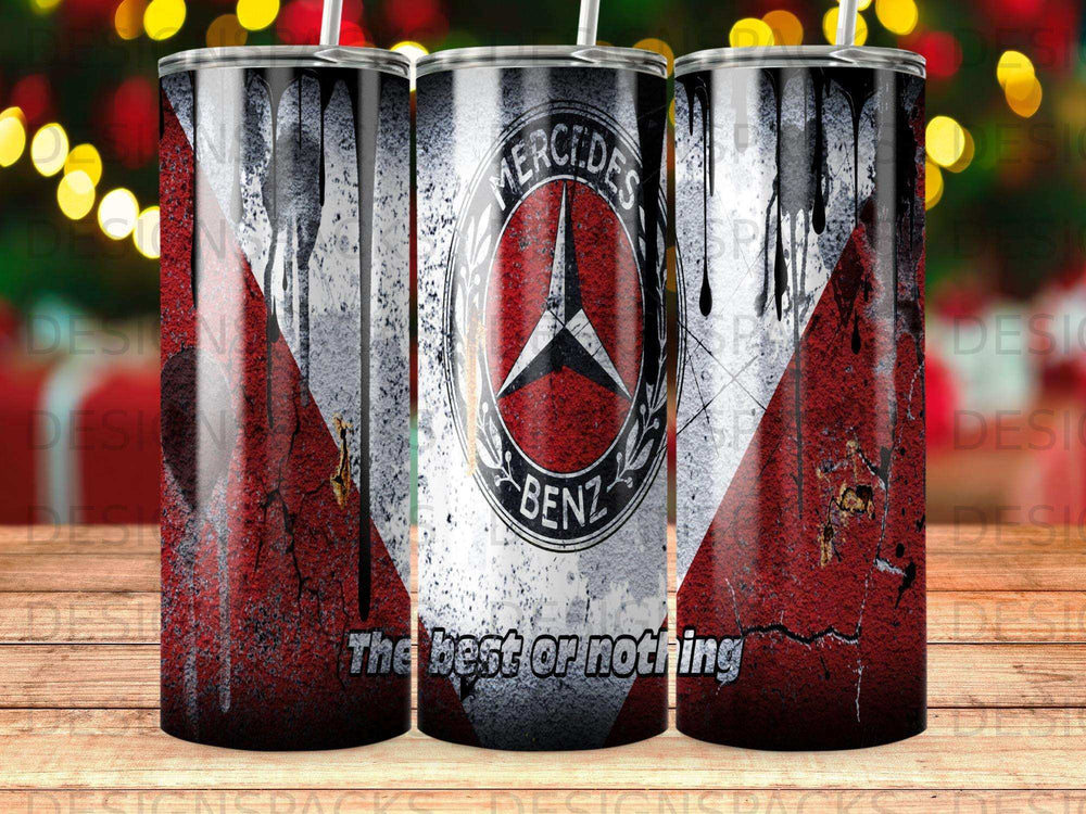 Mercedes-Benz logo with dripping paint on a textured background, "The best or nothing."