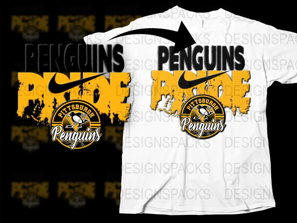 Pittsburgh Penguins Pride t-shirt design with bold yellow and black graphics for DTF/DTG printing
