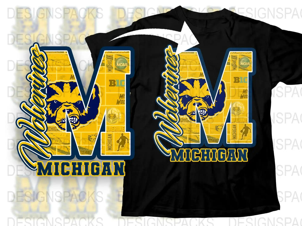 University of Michigan T-Shirt, Vintage Style Michigan Wolverines Tee, College Sports Fan Apparel, Yellow and Blue Graphic Shirt