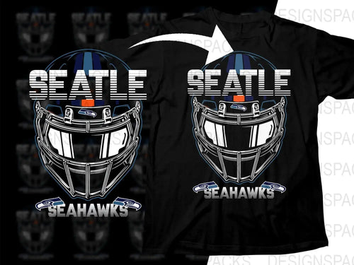 Seattle Seahawks football helmet design on black t-shirt, print-ready for DTG or DTF