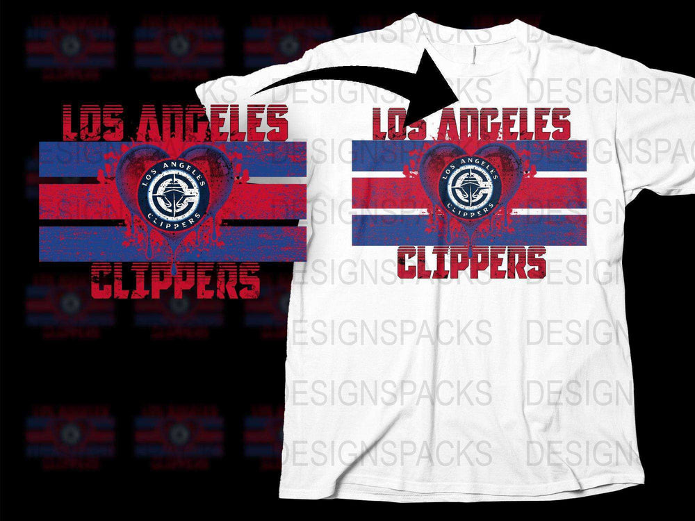Los Angeles Clippers heart flag design on white t-shirt, print-ready DTF/DTG graphic for fans
