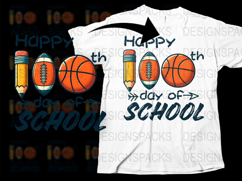 Kids Happy 100th Day of School T-Shirt, Basketball Theme, Boys Girls Graphic Tee, Colorful Fun Schoolwear, Cotton Casual Shirt