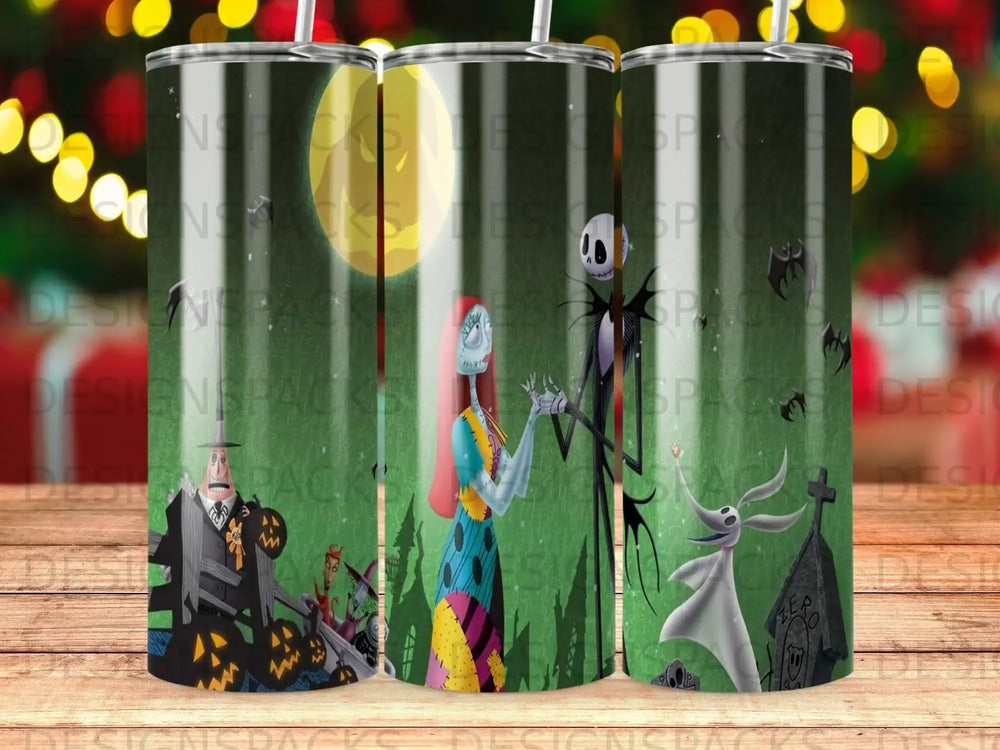 Nightmare Before Christmas characters Jack Skellington and Sally on a tumbler.