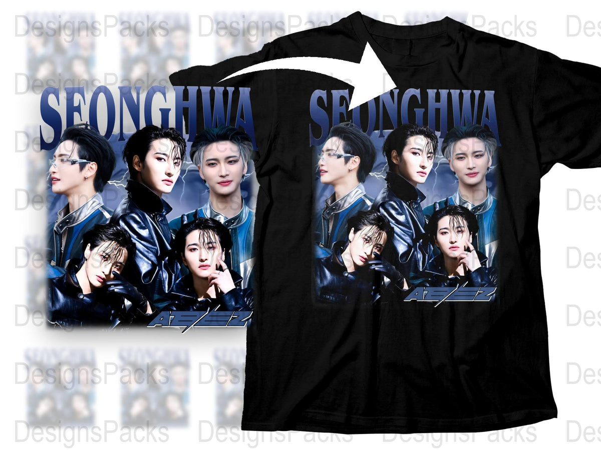 Seonghwa Fan T-Shirt, K-Pop Idol Graphic Tee, Black Cotton Shirt, Music Pop Culture Apparel