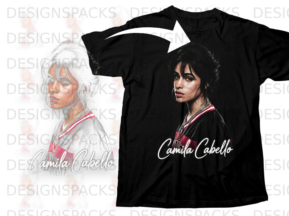 Black t-shirt with Camila Cabello graphic and name text.