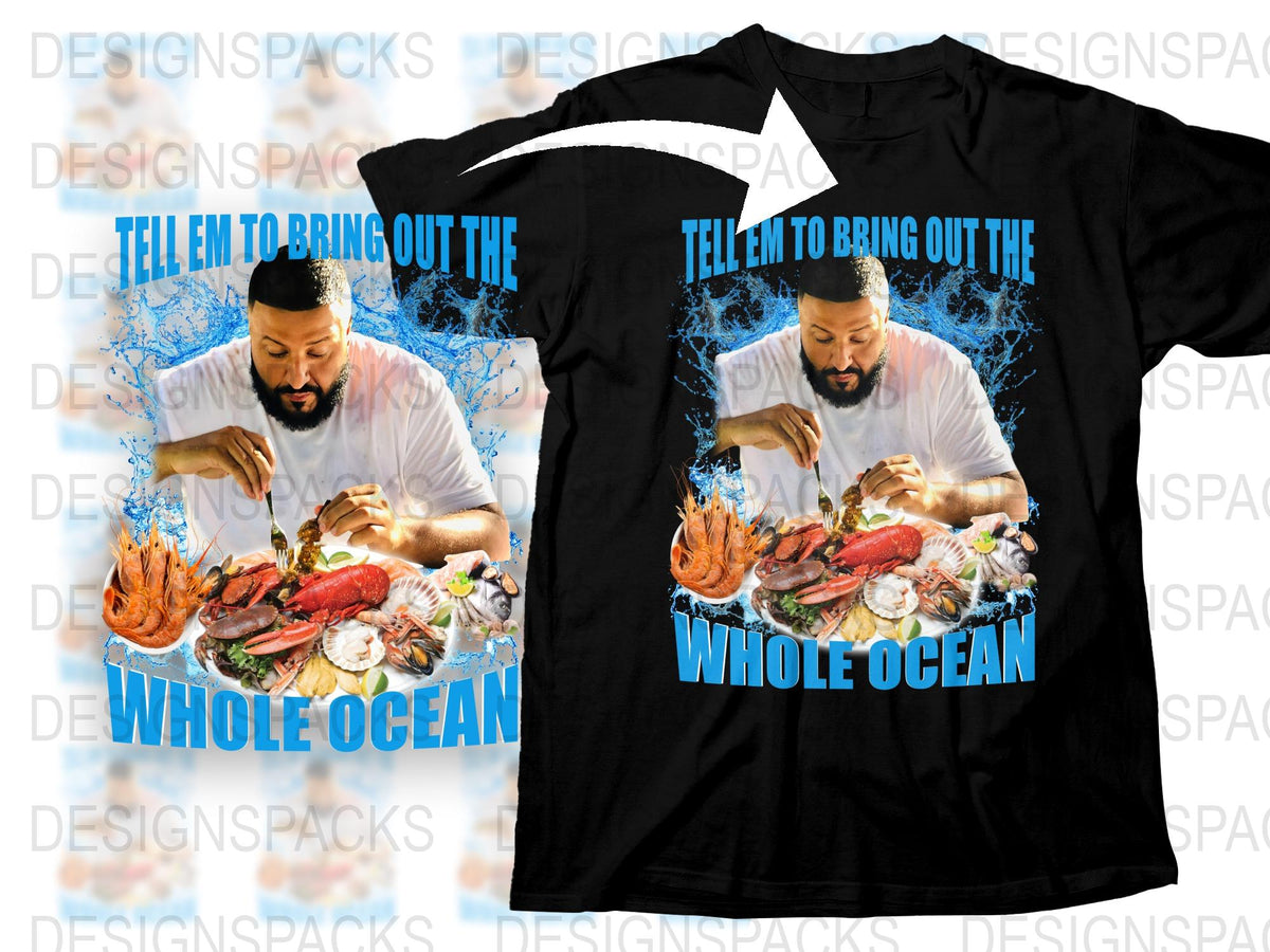 Men's Graphic Black T-Shirt with Seafood Feast Print, DJ Khaled Inspired, Casual Streetwear, Summer Fashion Top