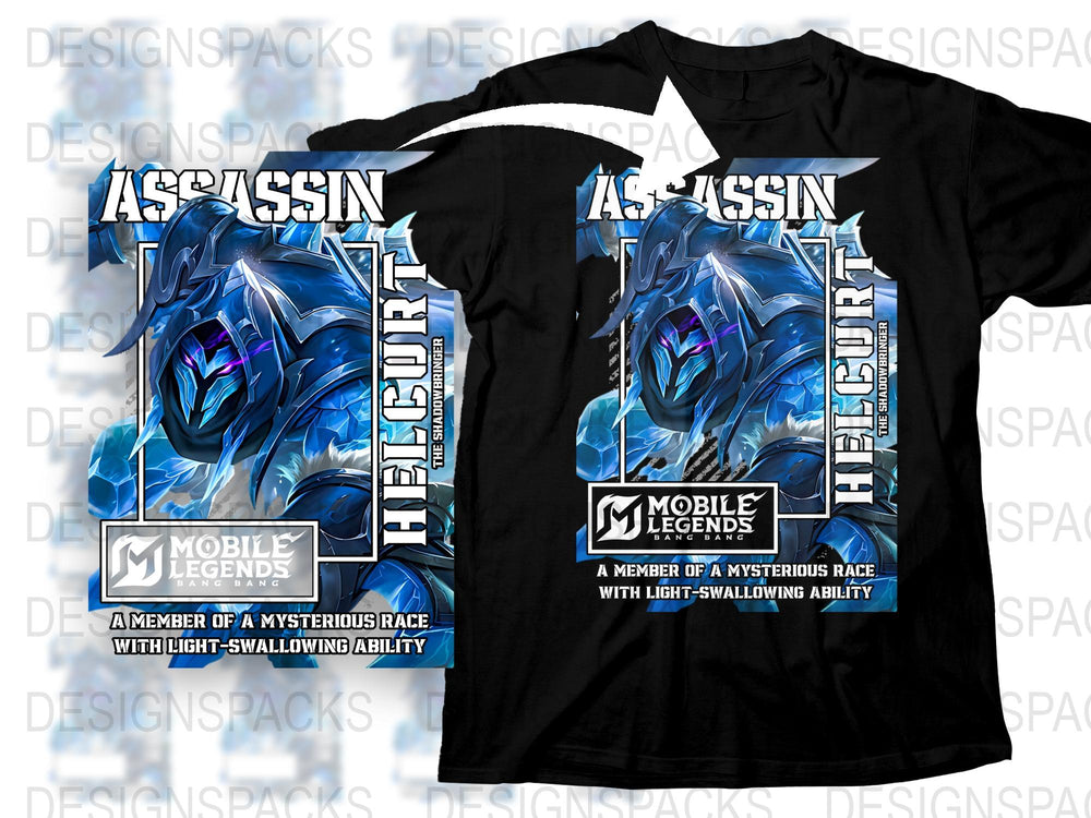 Mobile Legends Assassin Helcurt T-Shirt, Gaming Tee, Lightweight Race Member, Cool Blue Design for Gamers