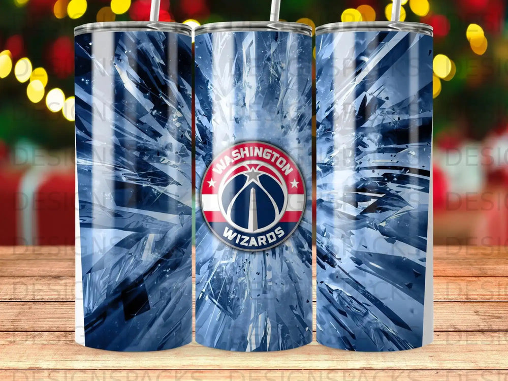Washington Wizards logo on a cracked ice background tumbler.
