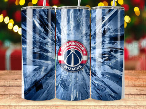 Washington Wizards logo on a cracked ice background tumbler.
