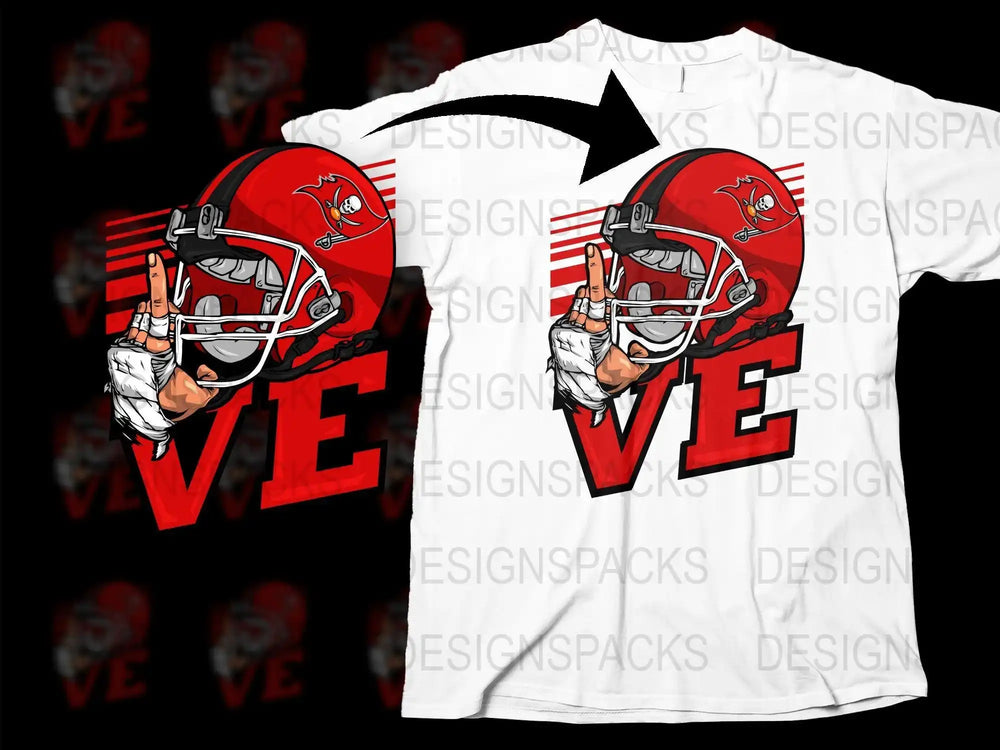 Buccaneers football helmet t-shirt design with VE text, print-ready for DTG or DTF