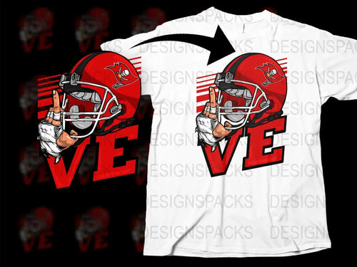 Buccaneers football helmet t-shirt design with VE text, print-ready for DTG or DTF